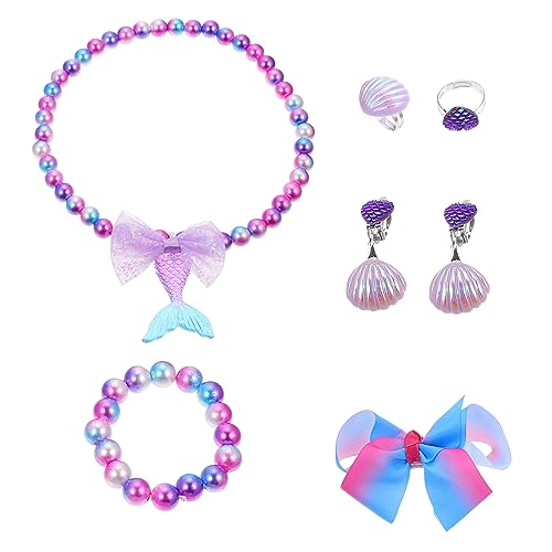 Supvox Teiliges Meerjungfrau Schmuckset für Mädchen Verstellbarer Ring Armband Ohrclips Halskette Design Kindgerechtes Schmuckspielzeug für Party und Alltag von Supvox