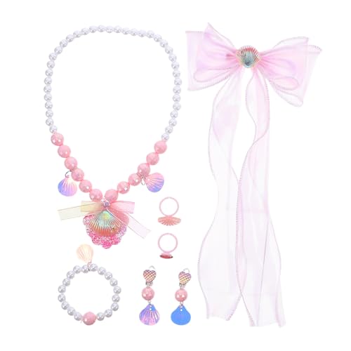 Supvox Teiliges Schmuckset für Mädchen Meerjungfrau Prinzessin Armband Muschel Halskette Perlenarmband Fingerring und Ohrclips Kreatives Rollenspiel für Geburtstage und Kostümpartys von Supvox