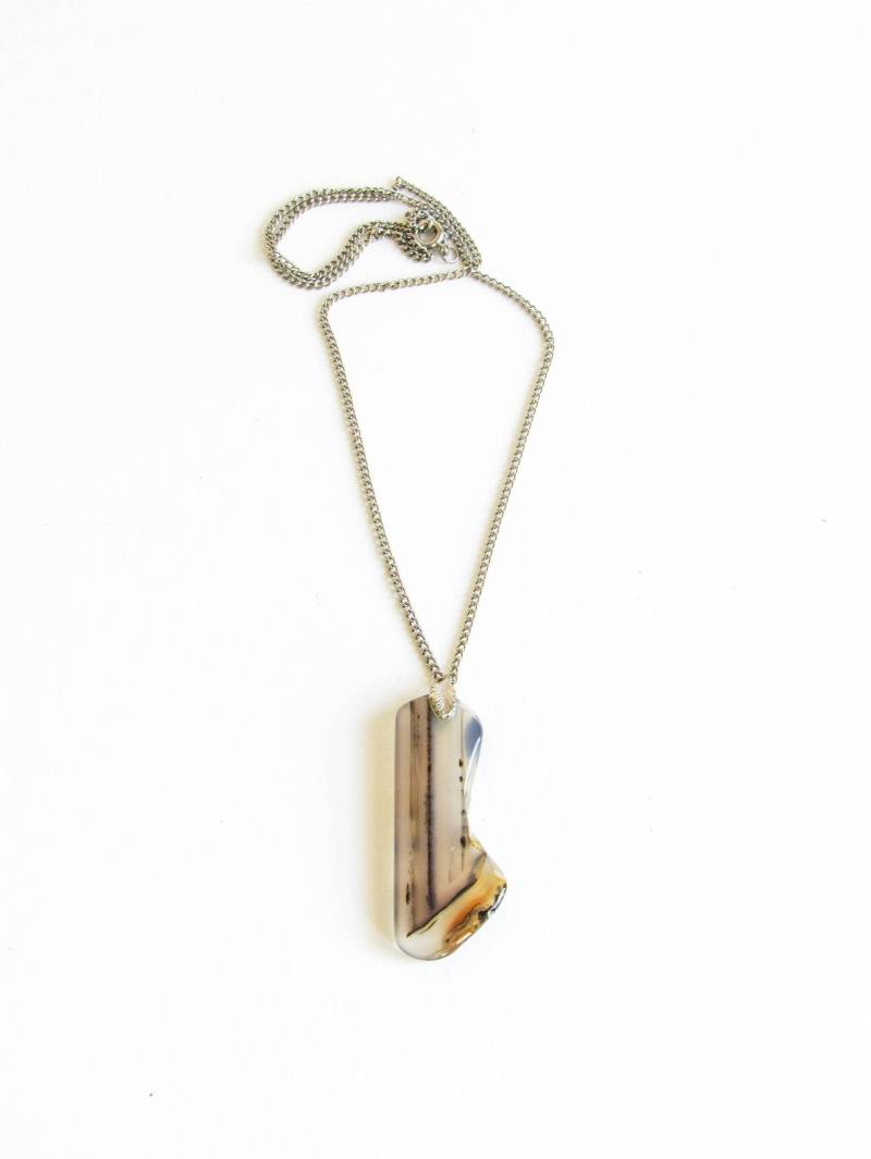 Moosachat Scheibe Vintage Halskette An Einer Silberfarbenen Kette von SurLhistoire