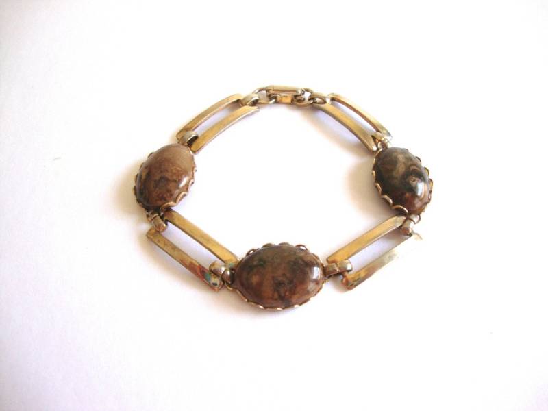 Vintage Jaspis Armband Braune Gliederarmbänder Mit Goldton Und von SurLhistoire