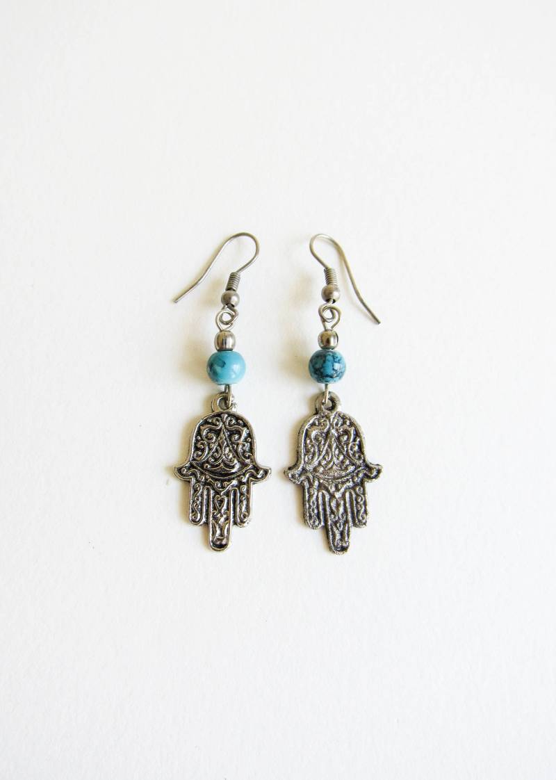 Vintage Silber Ton Hamsa Hand Ohrringe von SurLhistoire