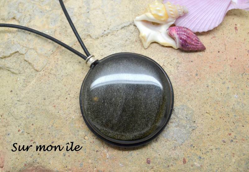 Halskette, Schwarzer Obsidian, Halb Kostbaren, Naturstein, Leder Schwarz 42cm, Silber Metall Hals Halskette, Schwarzer Obsidian, Halb Kostbaren, Naturstein, Leder Schwarz 42cm, Silber Metall Hals von SurMonIleCreations