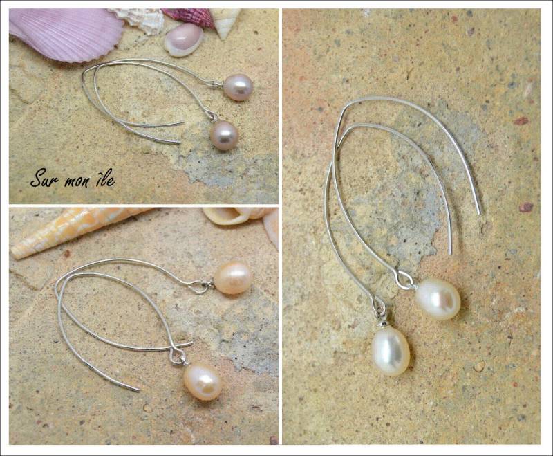 Ohrringe, Baumelnden, Süßwasser Perle, White Pearl, Silber Metall Stehen, Hochzeit von SurMonIleCreations