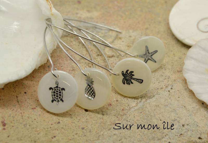 Ohrringe, Schildkröte, Palme, Ananas, Seestern, Panzer Und Perlmutt, Silbermetall Ohrringe, Schildkröte, Palme, Ananas, Seestern, Panzer Und Perlmutt, Silbermetall von SurMonIleCreations