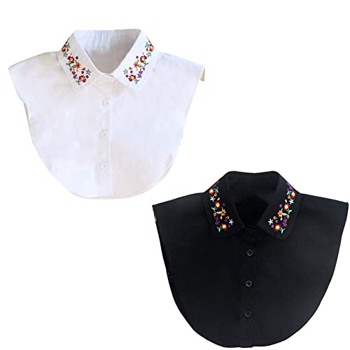 2 Stücke Frauen Kragen Krageneinsatz Damen, Aufgestickte Blumen Fake Collar Abnehmbare halbe Hemdbluse Falscher Kragen Hälfte Shirt Bluse Damen Blusenkragen Einsatz für Frauen Mädchen, Weiß von Surakey