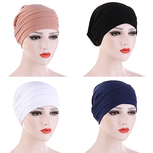 4 Stück Chemo Hat Mütze für Frauen Kopftuch,Baumwolle Slouchy Bandana Turban Chemo Krebs Cap Hijab Kopftücher Schal Hut Kopfbedeckung Schlafmütze Turban Beanie Hüte Muslimisches Chemotherapie-Kappe von Surakey