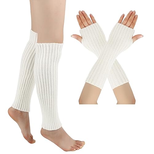 Beinstulpen und Lange Armstulpen Set Baumwolle Strick Beinwärmer Fingerlose Handschuhe Winter Arm Handwärmer Legwarmer Bein und Arm Stulpen für Yoga-Tanzen Turnhalle Ausübt Halten Warm von Surakey