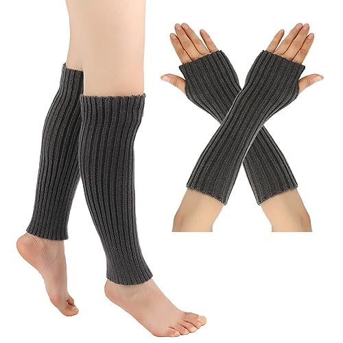 Beinstulpen und Lange Armstulpen Set Baumwolle Strick Beinwärmer Fingerlose Handschuhe Winter Arm Handwärmer Legwarmer Bein und Arm Stulpen für Yoga-Tanzen Turnhalle Ausübt Halten Warm von Surakey