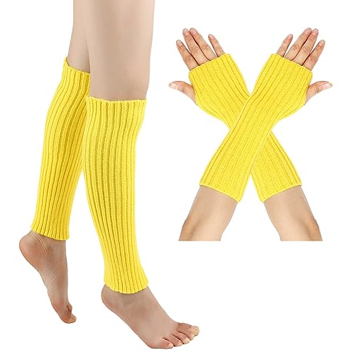Beinstulpen und Lange Armstulpen Set Baumwolle Strick Beinwärmer Fingerlose Handschuhe Winter Arm Handwärmer Legwarmer Bein und Arm Stulpen für Yoga-Tanzen Turnhalle Ausübt Halten Warm von Surakey