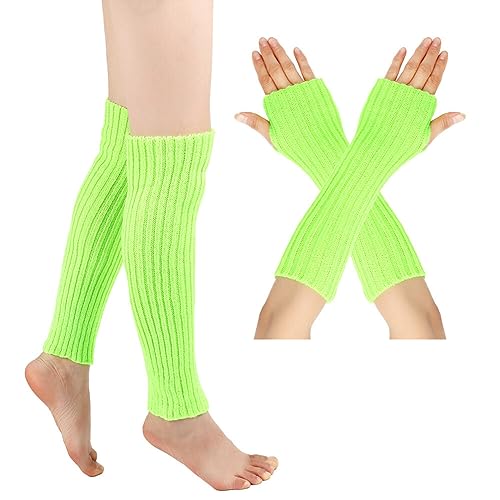 Beinstulpen und Lange Armstulpen Set Baumwolle Strick Beinwärmer Fingerlose Handschuhe Winter Arm Handwärmer Legwarmer Bein und Arm Stulpen für Yoga-Tanzen Turnhalle Ausübt Halten Warm von Surakey
