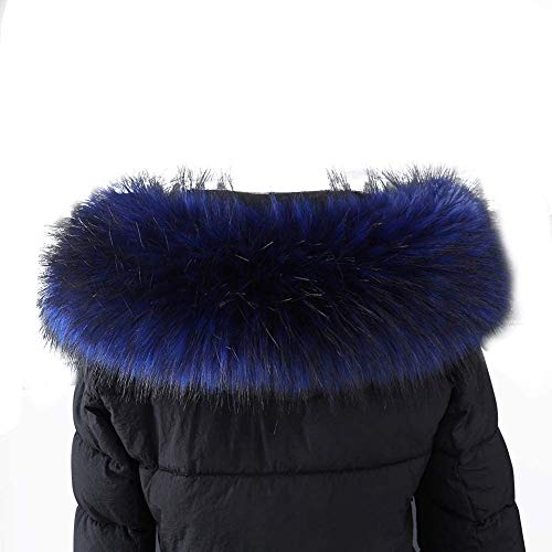 Damen Fauxpelzkragen Pelzschal Pelz Winter Warmer Schal, Fellkragen Pelzkragen Fellstreifen Fuchs Kunstpelz Fell Kragen Pelzschal für Kapuze Wintermantel mit Knöpfen, Blau Schwarz von Surakey