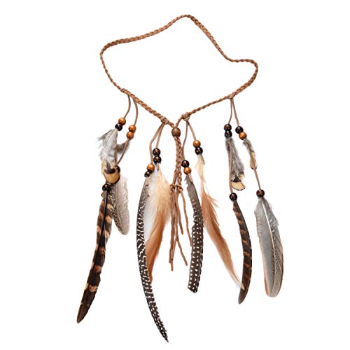 Damen Stirnbänder Hippie Boho Feder Haarband Haarschmuck,Indianer Kopfschmuck Feder Stirnband mit Perlen Feder Quaste,Pfauenfeder Gatsby Feder Kopfschmuck für Frauen Festival Halloween Karneval von Surakey