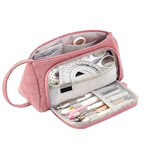 Federmäppchen Mädchen Teenager,Große Kapazität Mäppchen,2 Fächer Pencil Cases,Mäppchen Teenager,Langlebig Federtaschen aus Cord,Pencil Case Etui Stifte Bleistifttasche für Schule & Büro Rosa von Surakey