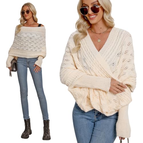 Multifunktionaler Strickschal mit Ärmeln für Damen - Zopfmusterschal als Wintermode Poncho, Warm und Stylisch von Surakey