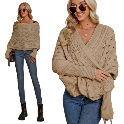 Gestrickter Schal mit Ärmeln für Frauen, Strickschal Mit Ärmeln Damen Pullover Schal Multifunktionaler Zopfmusterschal Winter Mode Poncho Schal Cape Warm Schal Wrap Schal Stola Einfarbig Wrap Scarf von Surakey