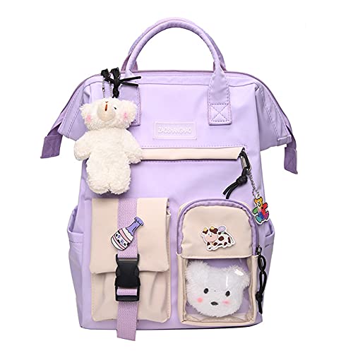 Kawaii Rucksack Für Mädchen Schüler Schulrucksack Mädchen Schulranzen Mit Plüsch Anhänger,Niedlicher Reiserucksack,Damen Lässiger Tagesrucksack Schultasche Wasserdicht School Bags for Girls Backpack von Surakey