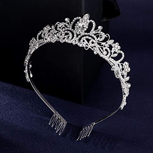 Königin Krone Hochzeit Braut Strass Tiara Diadem,Kristall Festzug Tiara Stirnband,Kristalle Prinzessin Krone Haarschmuck für Braut, Party Geburtstag Kopfschmuck, Silber von Surakey