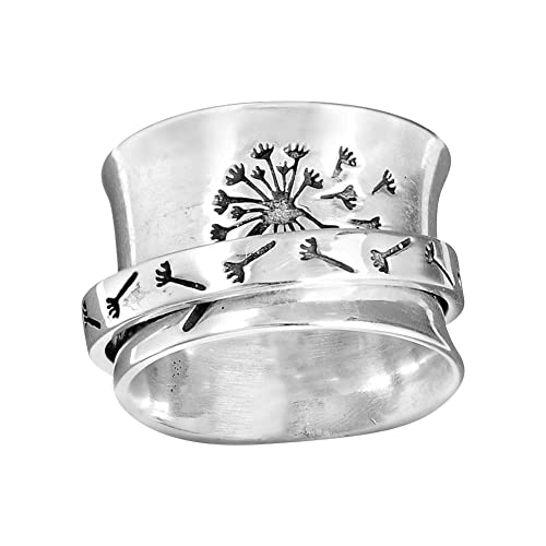 Löwenzahn Blume Spinner Silberring für Damen, Damen Meditation Spinner Ringe, Relief Fidget & Angst Ringe,925 Sterling Silber Angst Spinning Fidget Ringe Band Ring für Stapelbare Ringe für Frauen von Surakey