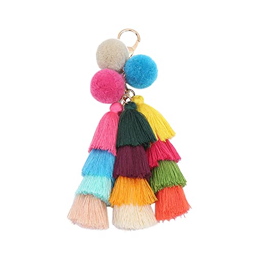 Schlüsselanhänger Auto Frauen,Böhmischen Bunte Quaste Pompom Keychain Anhänger Schlüsselanhänger Schlüsselbund Für Frauen Mädchen Geschenk für Geldbörse Handtasche Taschen Rucksack Anhänger Zubehör von Surakey