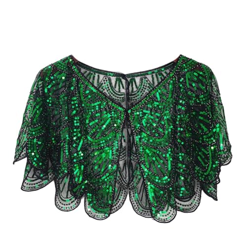 Surakey 1920s Stola Schal Damen Retro Pailletten Umschlagtücher für Abendkleid Retro Gatsby Party Kostüm Accessoires Pailletten Schal und Wraps für Damen Party Karneval Kostüm Elegantes Abend Cape von Surakey