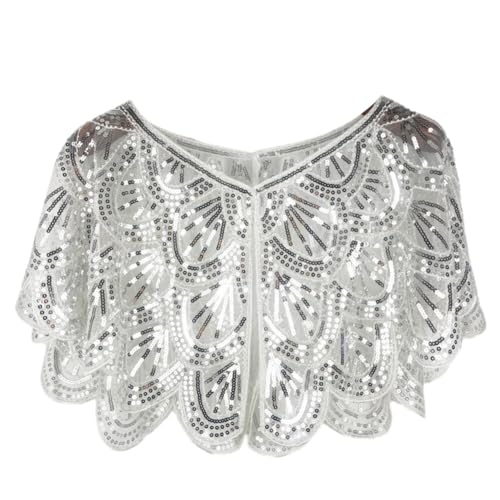 Surakey 1920s Stola Schal Damen Retro Pailletten Umschlagtücher für Abendkleid Retro Gatsby Party Kostüm Accessoires Pailletten Schal und Wraps für Damen Party Karneval Kostüm Elegantes Abend Cape von Surakey