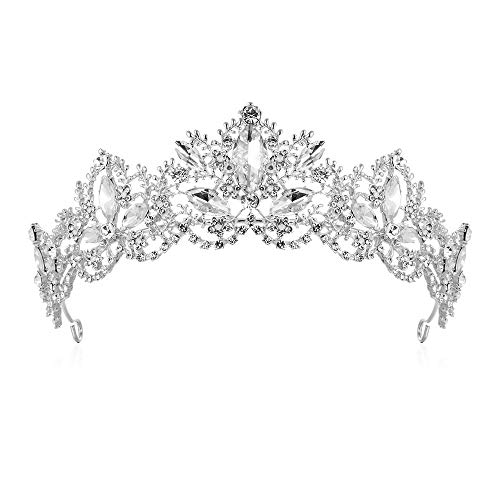 Surakey Braut Tiara Hochzeit Kristallkrone Prinzessin Diadem Kristall Strasssteine Tiara Brautschmuck Kristall Diadem,Kristall Festzug Tiara Stirnband, Geburtstag Krone Damen Kostüm Accessoires von Surakey