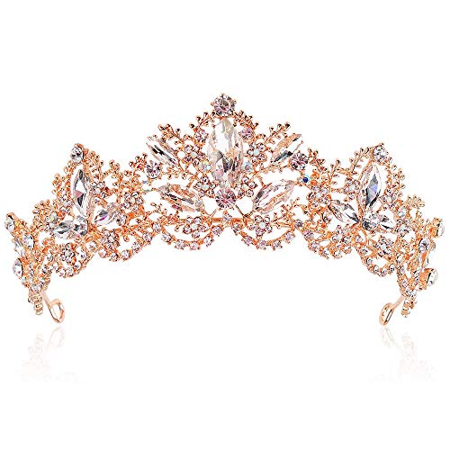 Surakey Braut Tiara Hochzeit Kristallkrone Prinzessin Diadem Kristall Strasssteine Tiara Brautschmuck Kristall Diadem,Kristall Festzug Tiara Stirnband, Geburtstag Krone Damen Kostüm Accessoires von Surakey