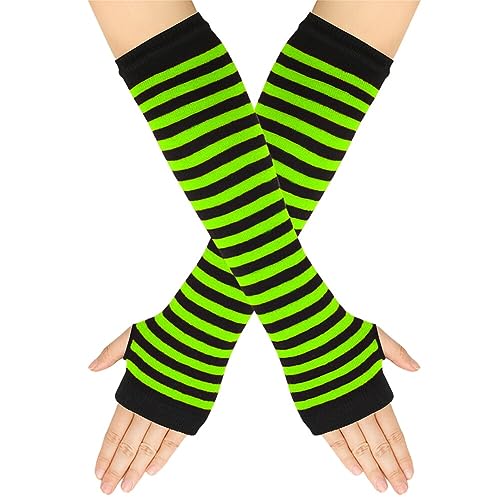 Surakey Frauen Lange Fingerlose Handschuhe mit Fingerlöchern Gestreifte Armwärmer Daumenloch Dehnbare Handschuhe warme Armstulpen Winterhandschuhe für Büro, Tippen und Computer von Surakey