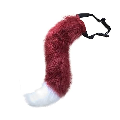 Surakey Halloween Kostüme Plüsch Fuchsschwanz Cosplay Kunstpelz Fuchs Wolf Kostüm Katze Schwanz Kinder Erwachsene Cosplay Halloween Weihnachtsfeier Fasching Karneval Masquerade Cosplay Frauen,Weinrot von Surakey