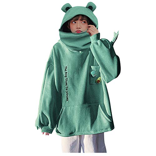 Surakey Hoodie Sweatshirt Damen Kapuzenpullover, Süßer Frosch Herbst Winter Hoodie Frauen Sweatshirt Pullover Oberteile Langarmshirt Mode Casual Pulli mit Taschen von Surakey