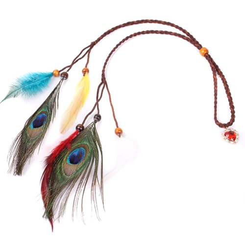 Surakey Indisches Pfauenfeder Stirnband Feder Kopfschmuck Boho Hippie Stirnband - Fancy Federschmuck Böhmische Kopfbedeckung Haarschmuck für Damen Mädchen Karneval Kopfschmuck von Surakey