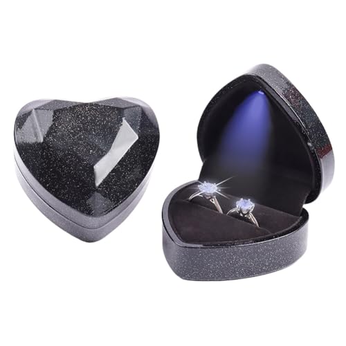 Surakey LED Ring Box Herzform Ring Box Ringschachtel mit LED-Licht Ehering Box Schmuckschatullen Ringetui Schmuck Geschenkbox für Hochzeit Verlobungsring Valentinstag (Schwarz) von Surakey