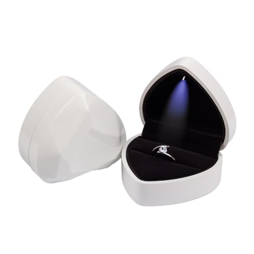 Surakey LED Ring Box Herzform Ring Box Ringschachtel mit LED-Licht Ehering Box Schmuckschatullen Ringetui Schmuck Geschenkbox für Hochzeit Verlobungsring Valentinstag (Weiß) von Surakey