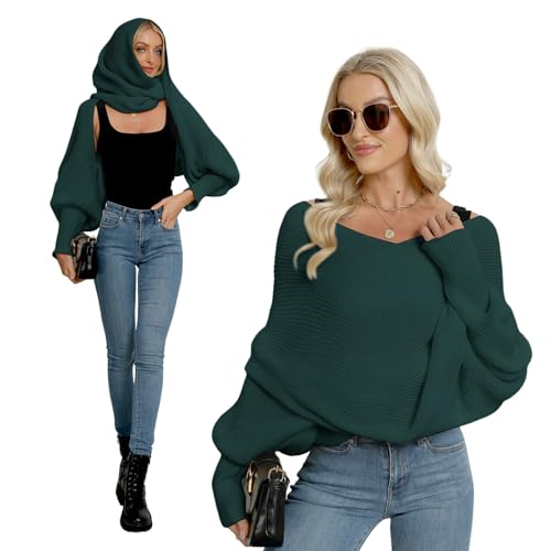 Surakey Strickschal Mit Ärmeln Damen Winter Pulloverschal Wickelpullover Gestrickte Schal mit ärmeln, Multifunktionaler Zopfmusterschal Mode Poncho Schal Cape Schal Stola Einfarbig Wrap Scarf von Surakey