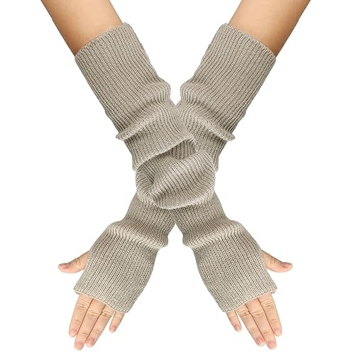 Surakey Winter Gestrickte Handschuhe für Damen, 1 Paar Fingerlose Armstulpen Feinstrick lang Handwärmer Stulpen, Warm Strick Handschuhe Pluswärmer Handstulpen Armwärmer Stulpen für Damen,Hellgrau von Surakey