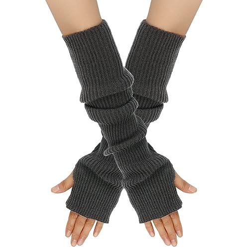 Surakey Winter Gestrickte Handschuhe für Damen, 1 Paar Fingerlose Armstulpen Feinstrick lang Handwärmer Stulpen, Warm Strick Handschuhe Pluswärmer Handstulpen Armwärmer Stulpen für Damen,Dunkelgrau von Surakey