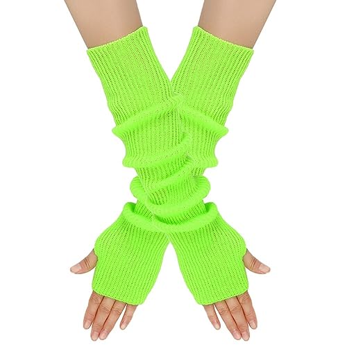 Surakey Winter Gestrickte Handschuhe für Damen, 1 Paar Fingerlose Armstulpen Feinstrick lang Handwärmer Stulpen, Warm Strick Handschuhe Pluswärmer Handstulpen Armwärmer Stulpen für Damen, Grün von Surakey