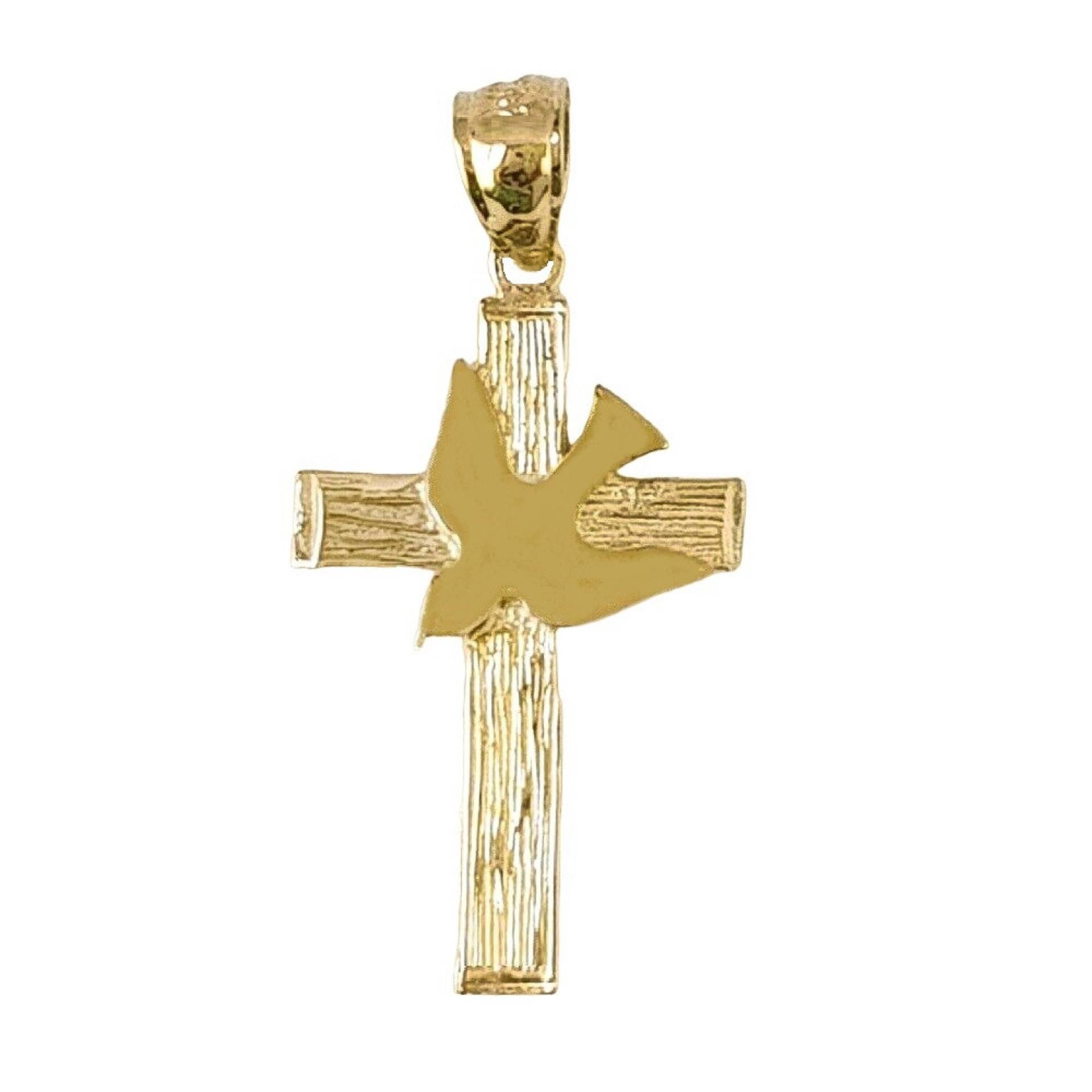 14K Gelbgold Kreuz Mit Taube Anhänger von SuranoDesign