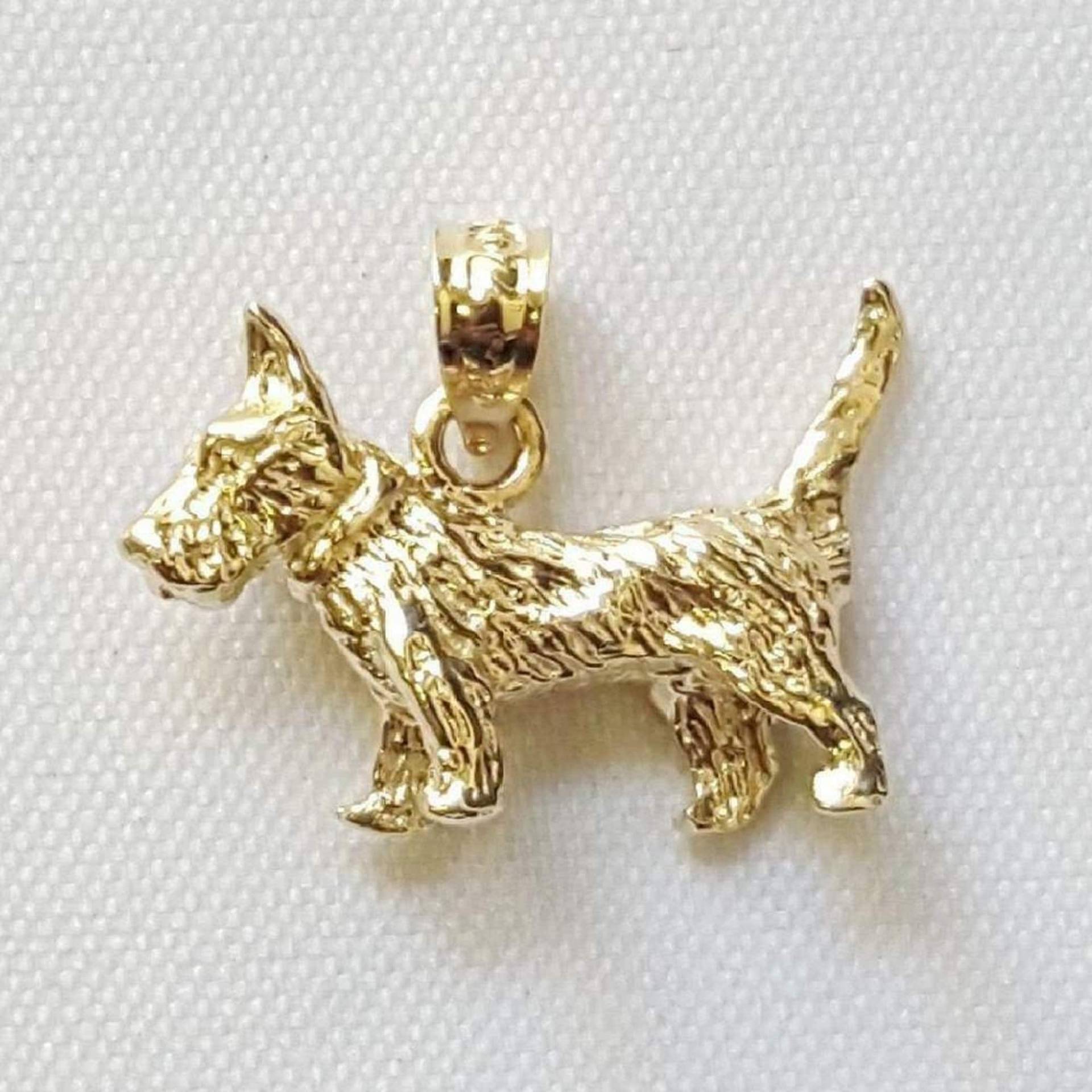 14K Gelb Gold Terrier Hund 3D Solid Anhänger von SuranoDesign