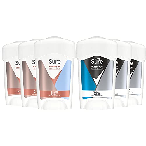 Sure Maximum Protection Clean Scent Deodorant Stick Pack for Couples - Pack of 6 x 45ml sticks (3 x Sure Maximum Protection Men, 3 x Sure Maximum Protection Women) von Sure