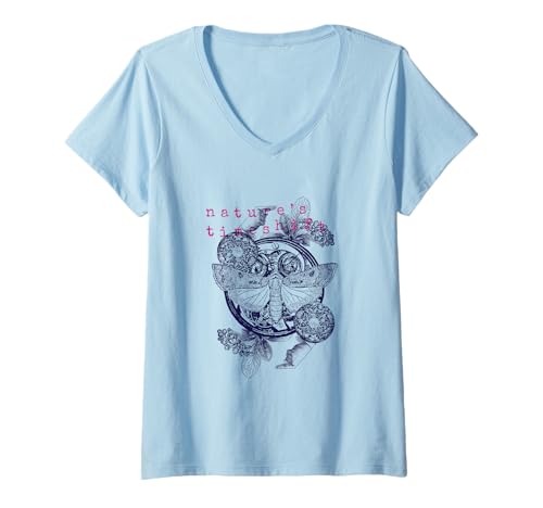 Damen Nature's Timeshift - Surreal Botanical Illustration T-Shirt mit V-Ausschnitt Damen Nature's Timeshift - Surreal Botanical Illustration T-Shirt mit V-Ausschnitt von Sureal Steampunk Art Design