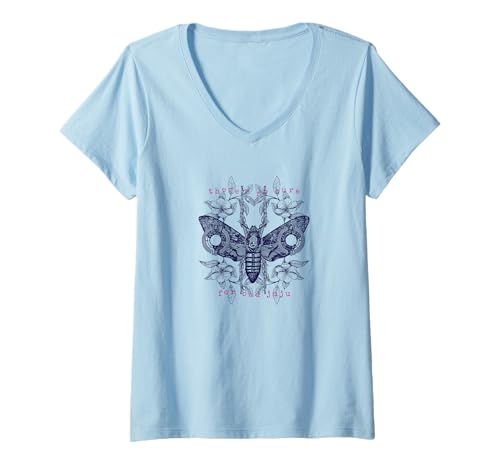 Damen No Cure for Bad Juju - Gothic Moth & Okkulte Vibes T-Shirt mit V-Ausschnitt Damen No Cure for Bad Juju - Gothic Moth & Okkulte Vibes T-Shirt mit V-Ausschnitt von Sureal Steampunk Art Design