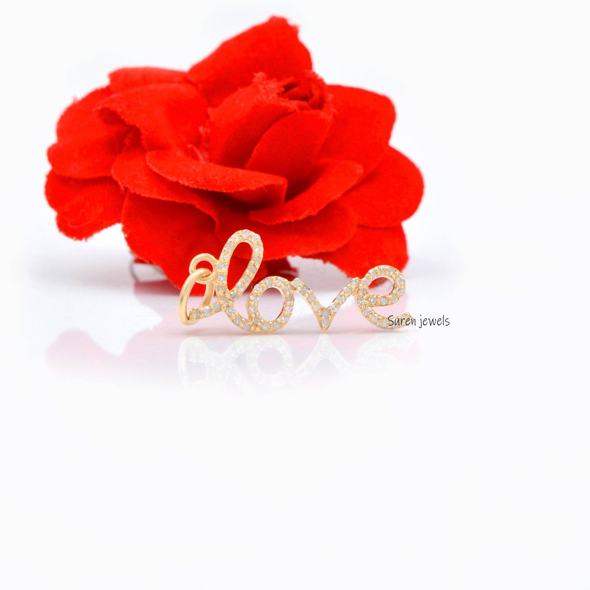 14K Liebe Diamant Charme, Leben Lachen Schmuck, Alltag 14K Anhänger von Surenjewels