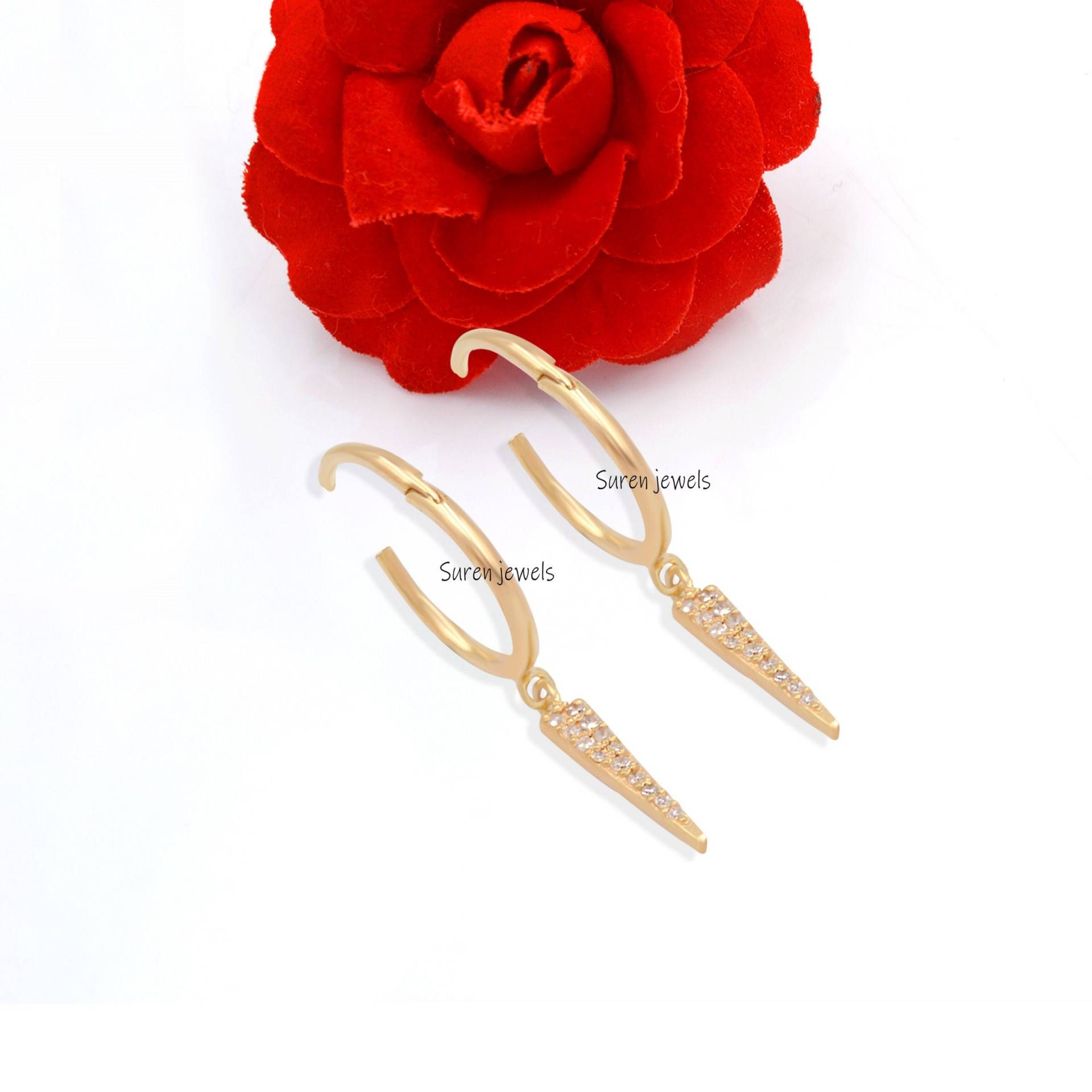 14K Gold Diamant Spike Hoop Ohrringe, Echtgold Tropfen Huggie Ohrring, Drop Single Creolen 14K Gold Diamant Spike Hoop Ohrringe, Echtgold Tropfen Huggie Ohrring, Drop Single Creolen von Surenjewels