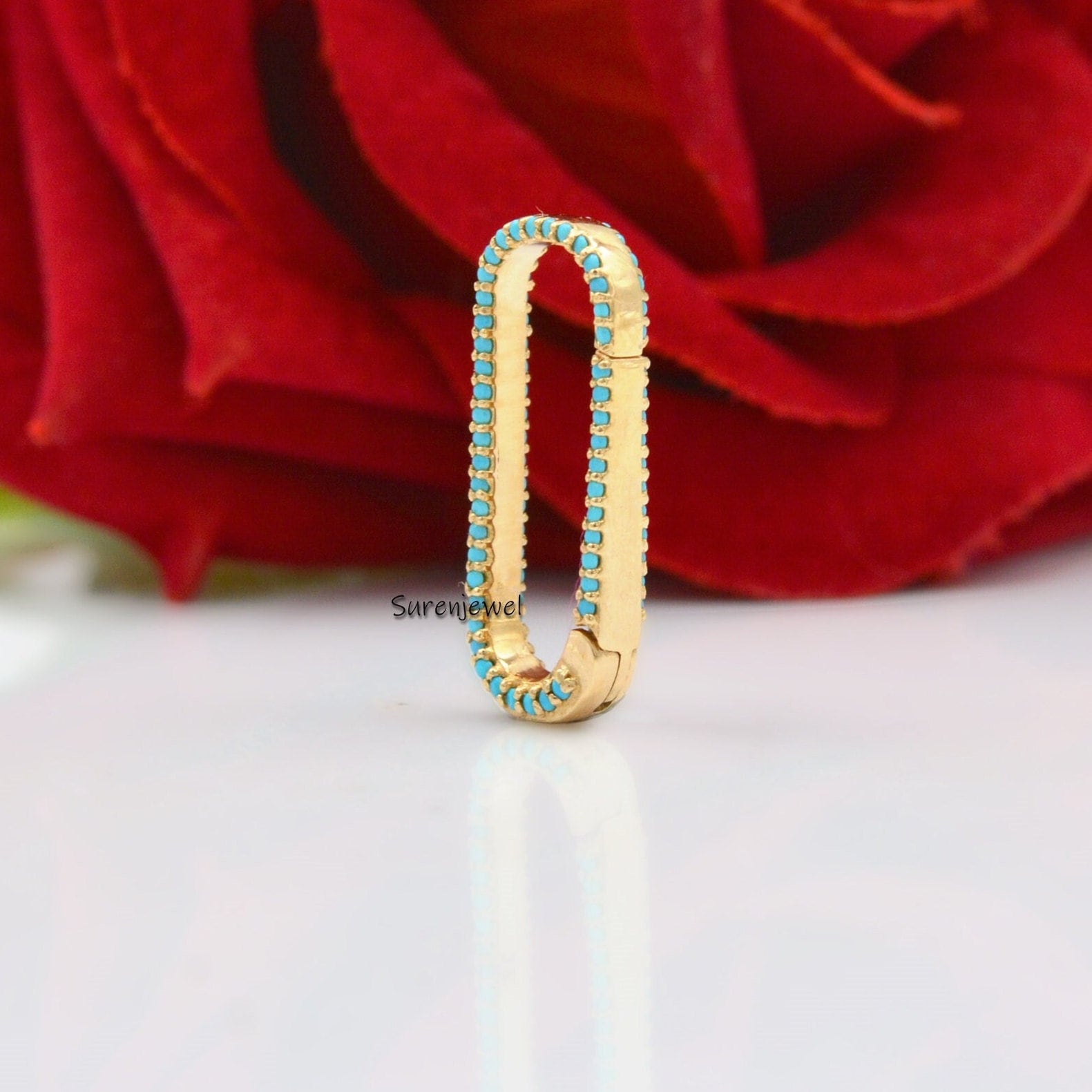 14K Gold-Türkis-Enhancer, Länglicher Ovaler Türkis 14K-Massivgold-Enhancer, Enhancer Bail Charm, 14K Gold-Charme-Halter, Charm-Halter von Surenjewels