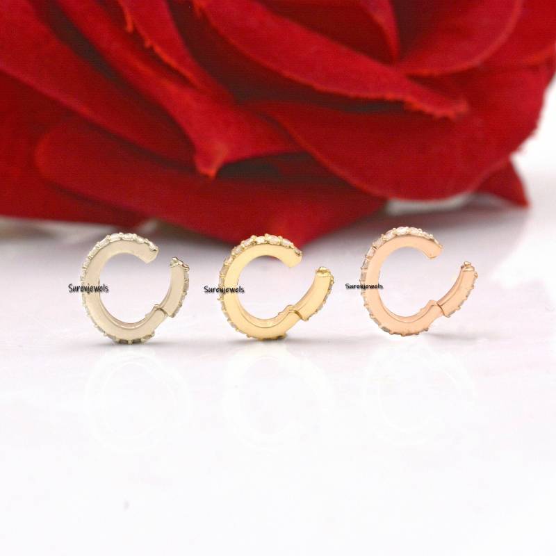 Solid 14K Gold Oval Enhancer, Diamond Charm Holder, Enhancer Connector Lock, Pave Paperclip Lock von Surenjewels