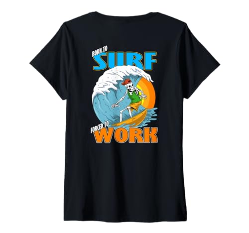 Damen Lustiges Surf-Skelett Born to Surf Shredding Wave T-Shirt mit V-Ausschnitt Damen Lustiges Surf-Skelett Born to Surf Shredding Wave T-Shirt mit V-Ausschnitt von Surf Designs - Valmar Gear