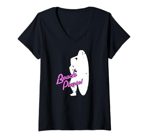 Damen Beach Please Lustiger Surfbrett Küstenhumor Sommer T-Shirt mit V-Ausschnitt Damen Beach Please Lustiger Surfbrett Küstenhumor Sommer T-Shirt mit V-Ausschnitt von Surf Lifestyle Küstenabenteuer Fans