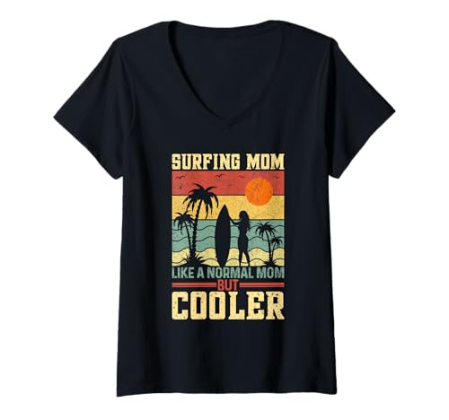Damen Lustiges Surfen Mutter Surfer Muttertag Geschenk Mama Frauen Mädchen T-Shirt mit V-Ausschnitt von Surf Mom Summer Ocean Wave Lover Birthday Present