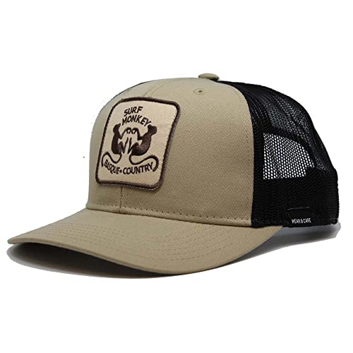Recycelte Trucker Cap - Curved Visier - Verstellbare Snapback-Kappe - Bestickter Aufnäher Surf Monkey® - 6-Panel-Design - Surfing The Basque Country, beige, 55-61 von Surf Monkey